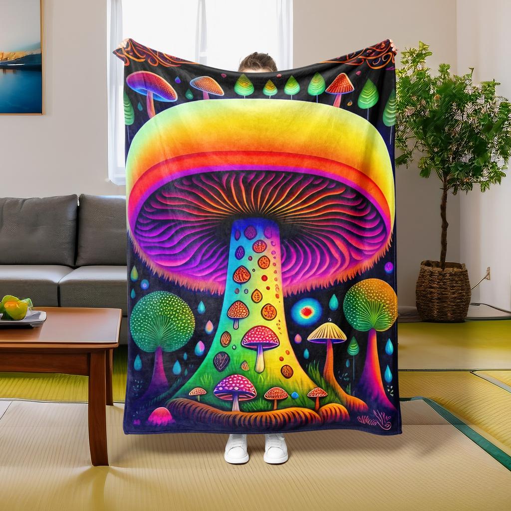 1PC Throw Fantasy Mushroom Flannel Blanket Forest Mushroom arts Bohemia style Soft thin Blankets for Home Car Camping Nap Picnic