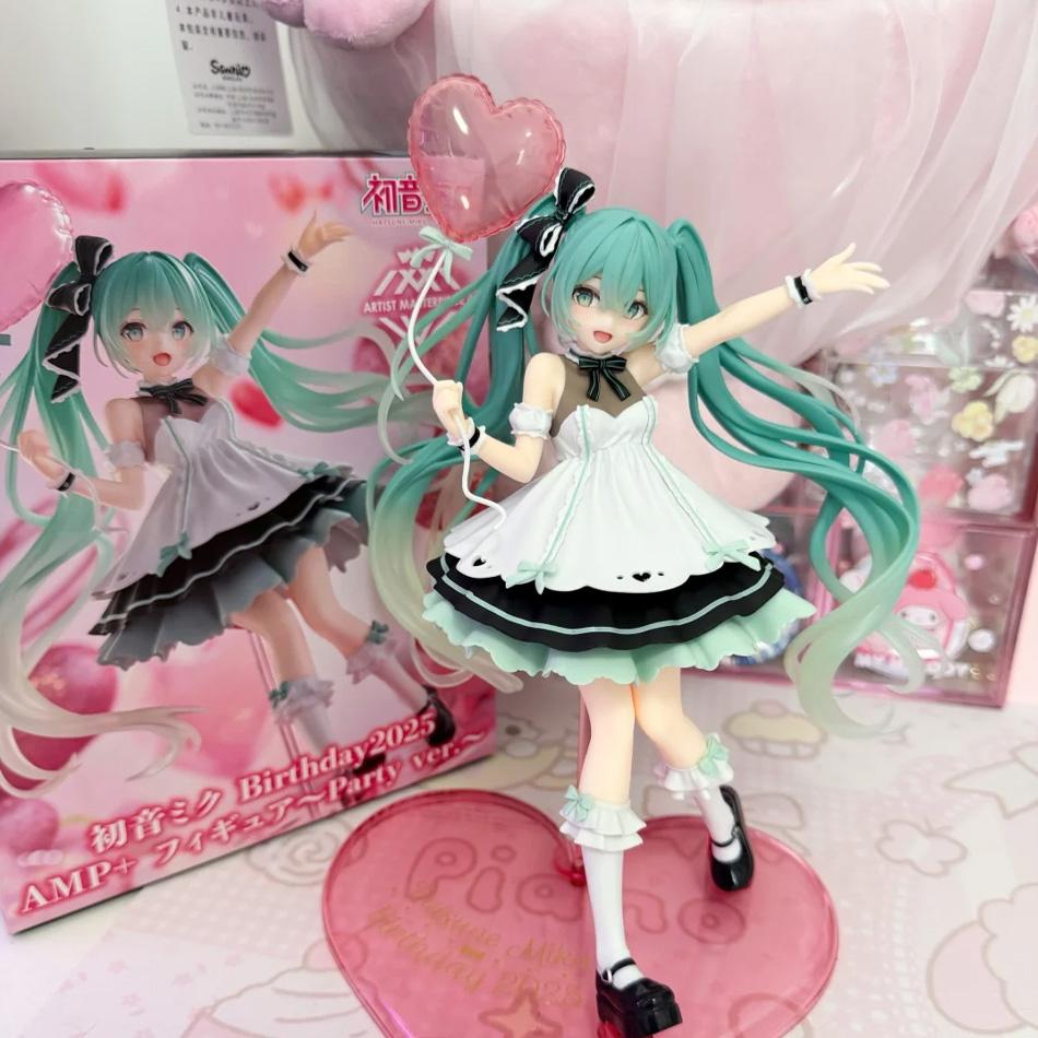 2026 New 20cm Anime Hatsune Miku Figure Character Ornaments Pink Balloon Cake Party Kawaii Car Decoration Collectible Model gift