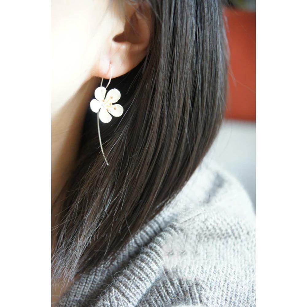 925 Silver Flower Long Tassel Earrings Elegant Thai Jewelry For Women