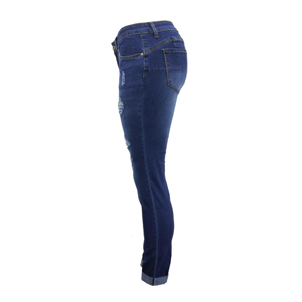 Damen Slim Fit Jeans mit angehobenem Gesäß und kleinen Füßen, durchbrochener Denim