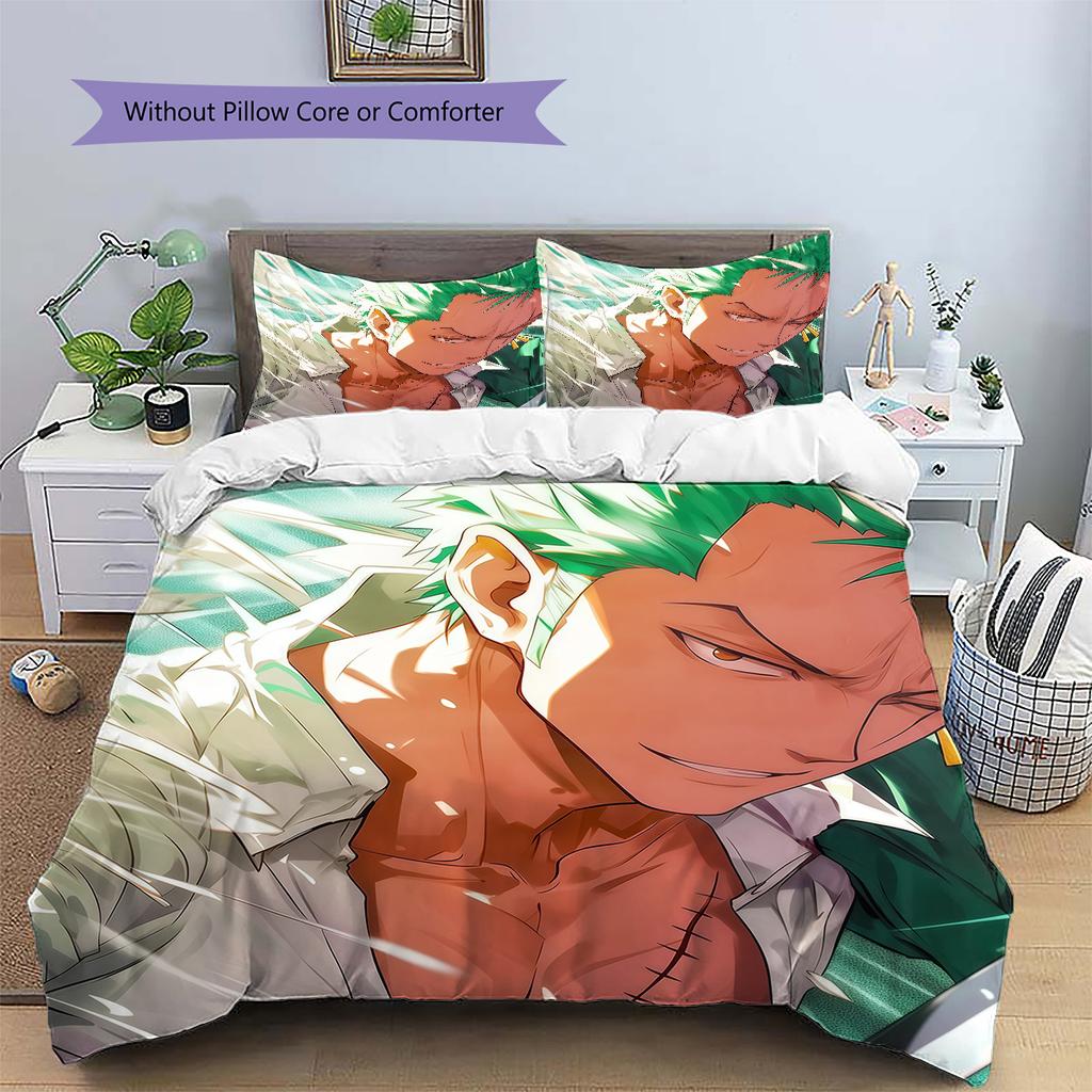 Roronoa Zoro Wano Muster Bettwäsche Bettdecken-Set Heimdekoration Geschenk (1 Bettbezug + 2 Kissenbezüge (ohne Füllung))