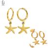 925 Silver Needle Cute Starfish/Shrimp Pendant Earrings Red Chili/ Star Enamel Gold Earrings For Women Fashion Jewelry