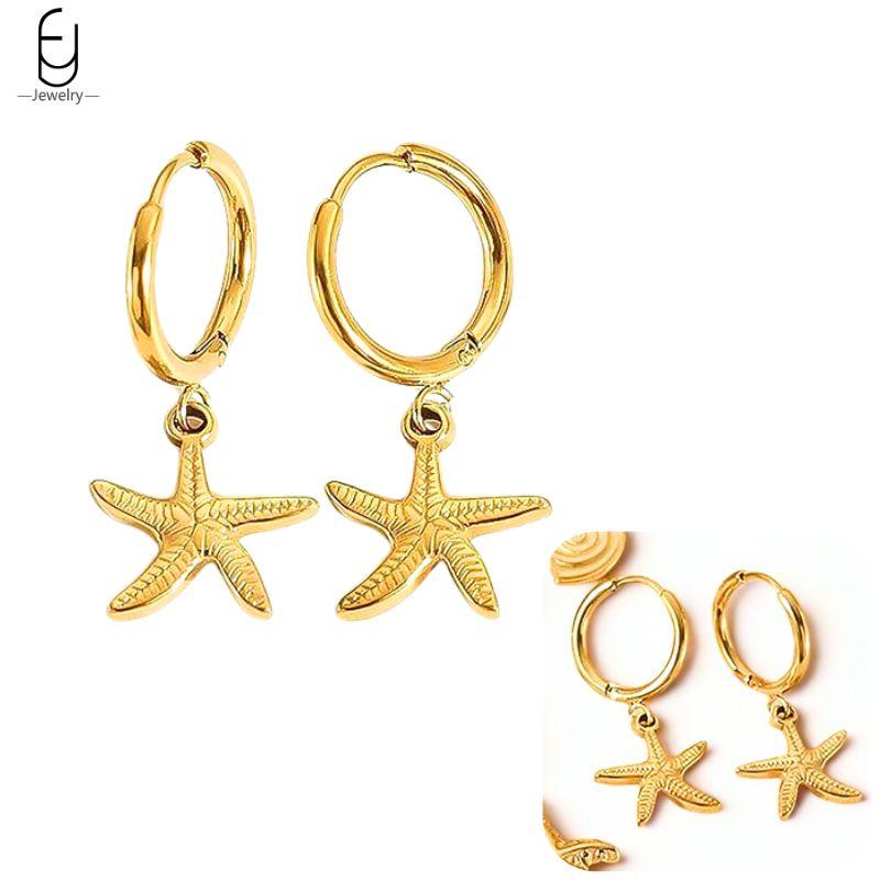 925 Silver Needle Cute Starfish/Shrimp Pendant Earrings Red Chili/ Star Enamel Gold Earrings For Women Fashion Jewelry