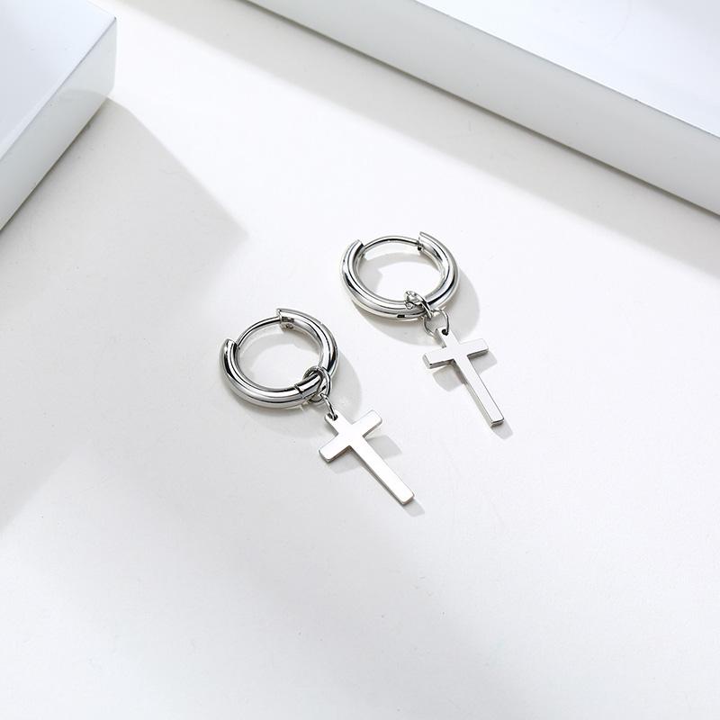 Stainless Steel Earring with Cross Charm for Guys Men's Zircon