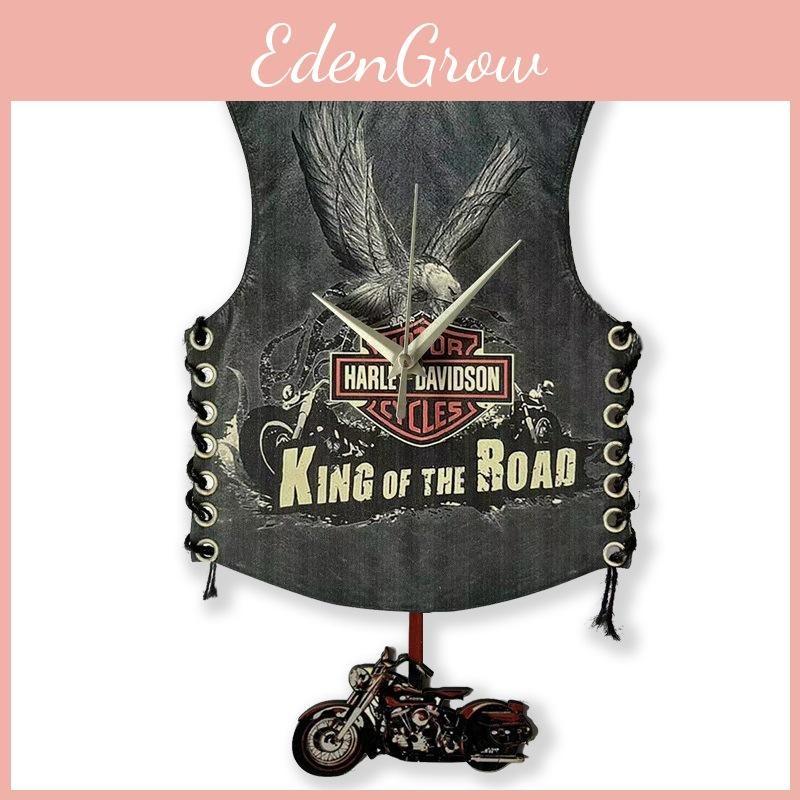 Vest Motorcycle Wooden Wall Clock Pendulum Swing Clock Cafe Decor Home