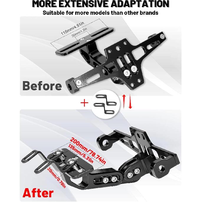 MDPROMCP Motorcycle License Plate Bracket Fender Eliminator With LED Light, CNC Aluminum Universal Motorcycle License Plate Holder Mount (Black)