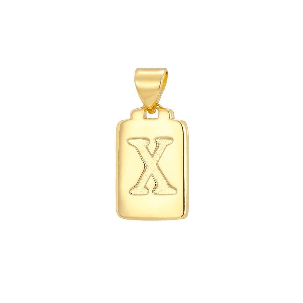 European & American Gold Brick Square Pendant Necklace: 26 Alphabet Letters, Clavicle Chain, Luxurious & Unique Design.