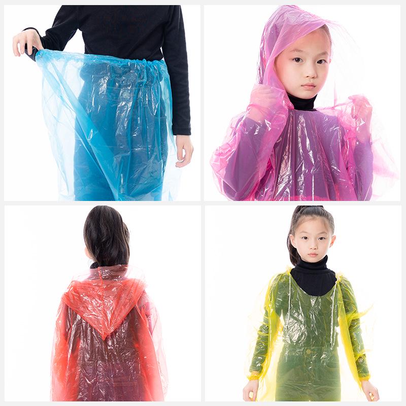Portable Kids' Thickened One-Piece Transparent Rain Poncho for Hiking and Travel