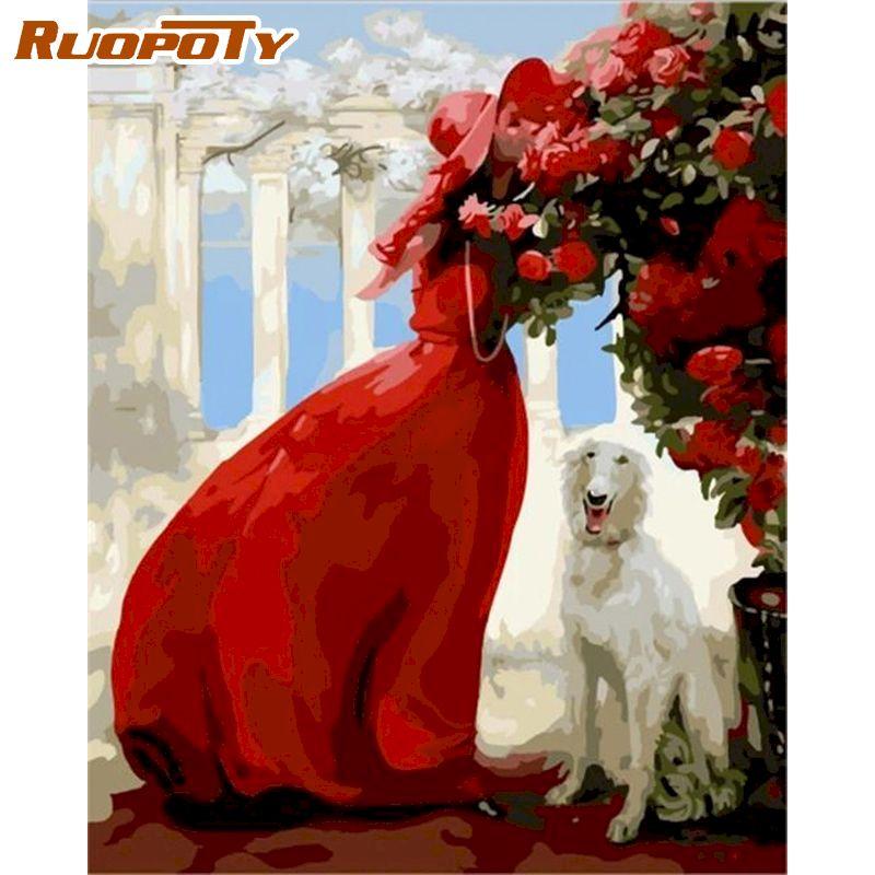 

Ruopoty Длинная юбка Женщина DIY Наборы для рисования по номерам для взрослых Рисунок Картина маслом Ручная роспись Холст Картина для настенного искусства 40x50 см 40x50CM NO Frame