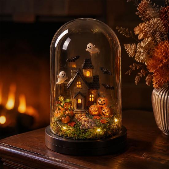 Indoor Outdoor Decor Haunted House Night Light, Glowing Ghost LED Table Lamp for Led Decoration Halloween Party, Spooky Desk Bedroom, Festive