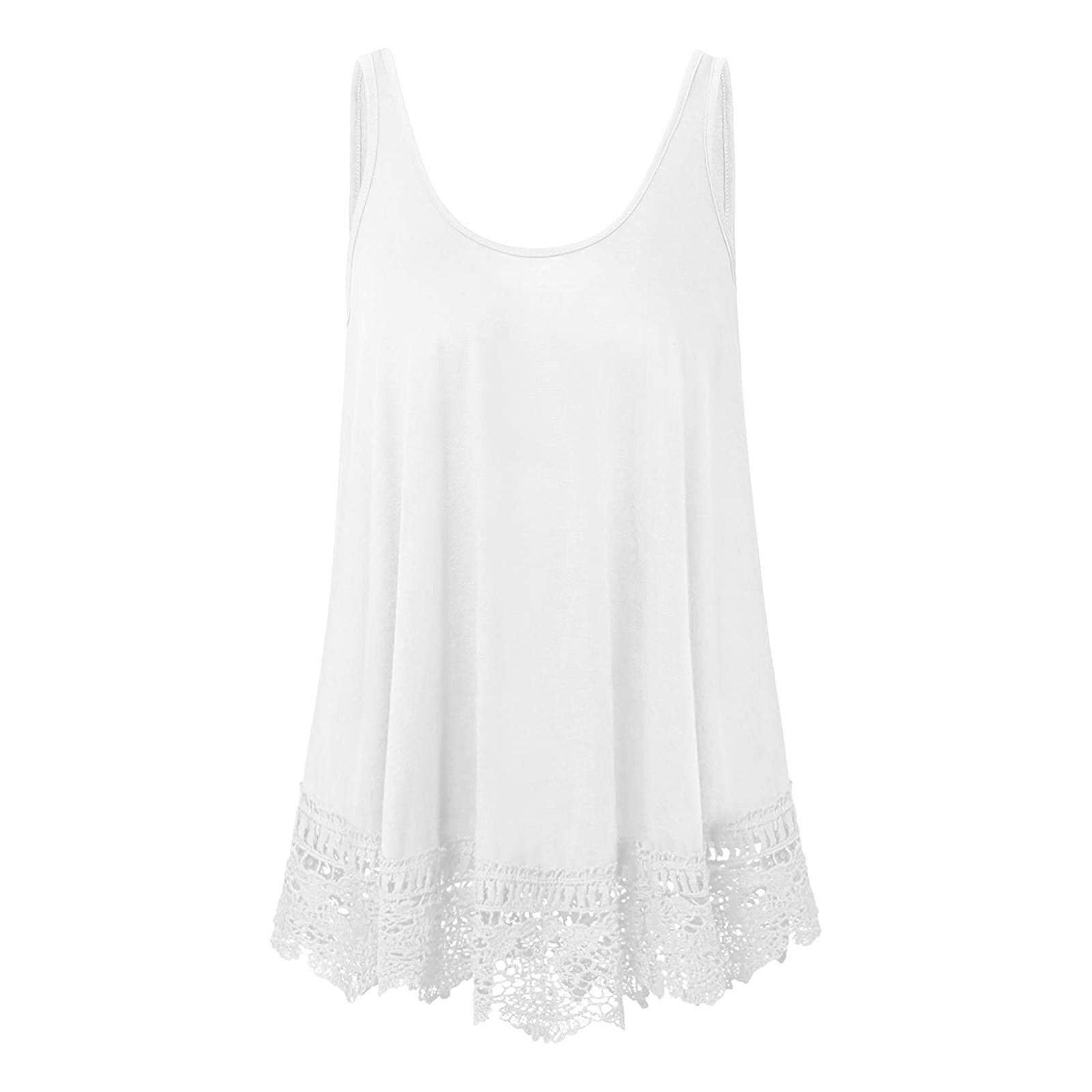 Women s Casual  Sleeveless Lace Stitching Loose T-Shirt Top Plus Size L белый