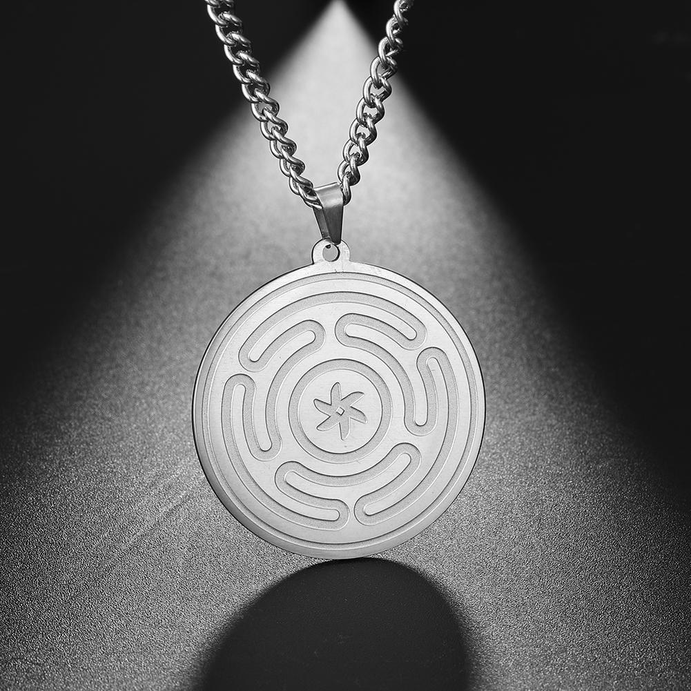 LIKGREAT Maze Wicca Necklace Men Hecate Wheel Strophalos of Hekate Witchcraft Power Kabbalah Amulet Stainless Steel Jewelry 60cm