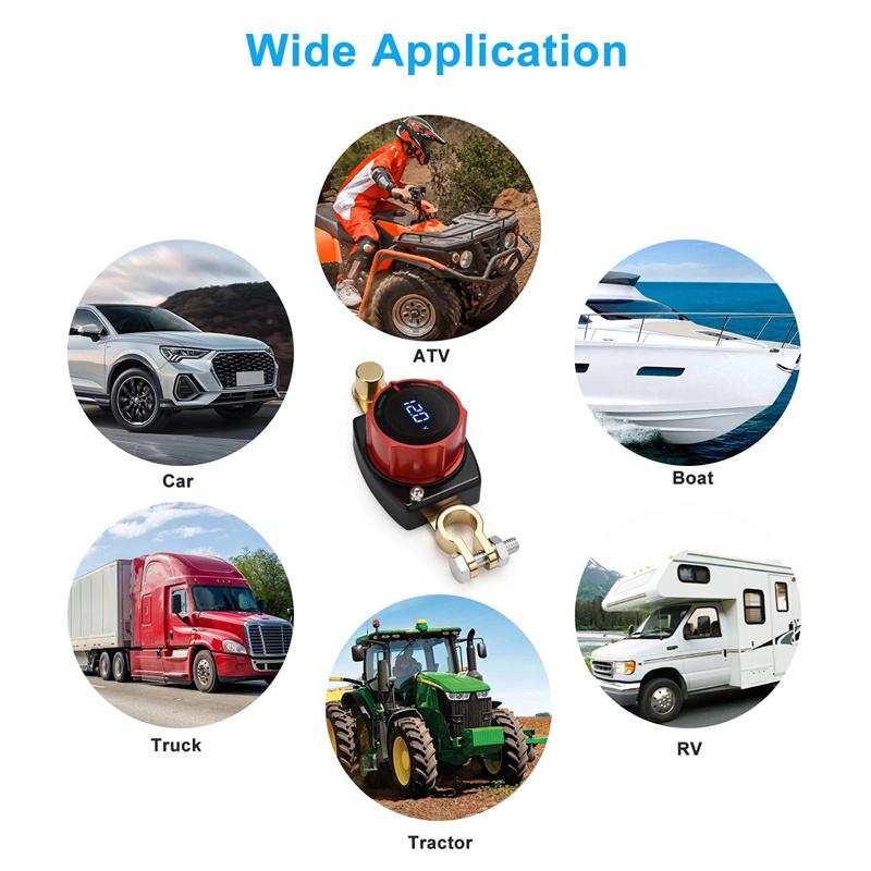 Top Post Battery Disconnect Switch 12V-48V With Led Voltmeter Dc 5-60V Battery Kill Switch On/Off Battery Cut Off Switch For Car