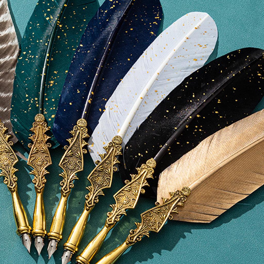 Feather Dip Pen with Pen Nib and Ink for Gothic Calligraphy Vintage Quill Pen Calligraphy Pen Beginner Calligraphy Gift