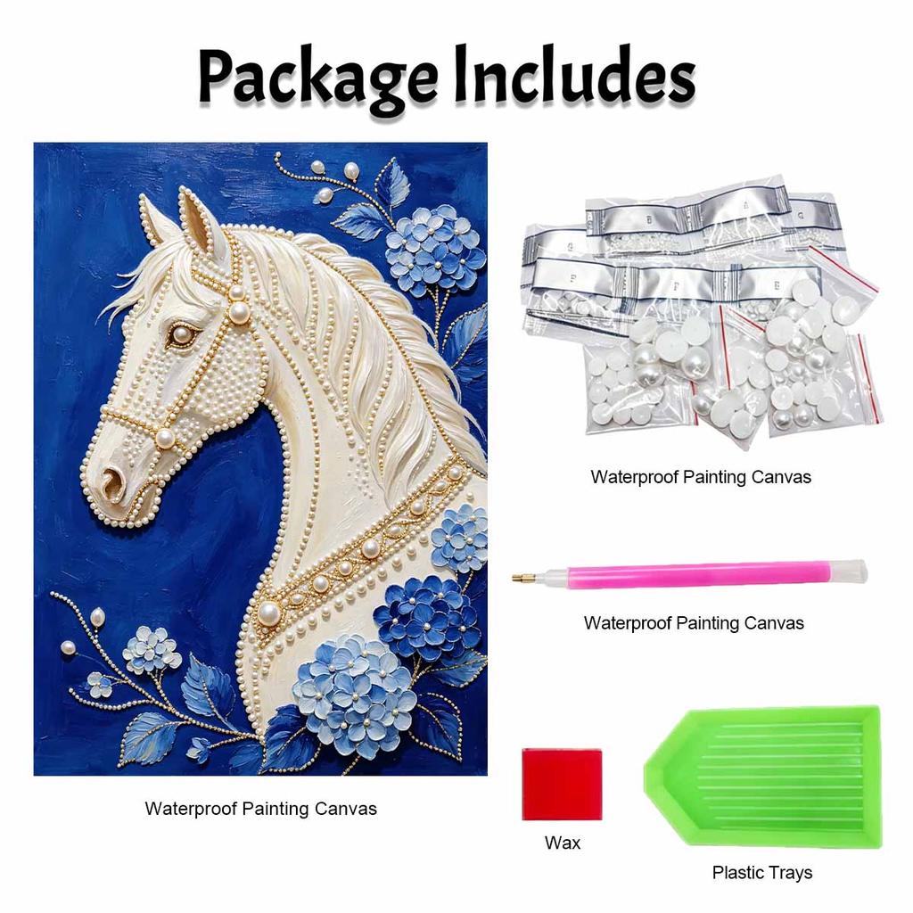 DIY Pearl Embroidery Diamond Painting Kit White Horse Floral Sparkling Beads Art Craft Handmade Decoration Gift for Home