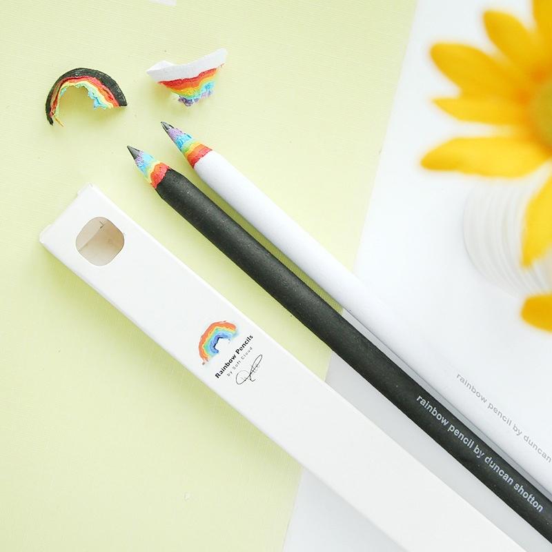 Creative Hot Sale Stationery Rainbow Pencil HB Pencil Black and White Suit Creative Personality Student Pencil Rainbow Pencil