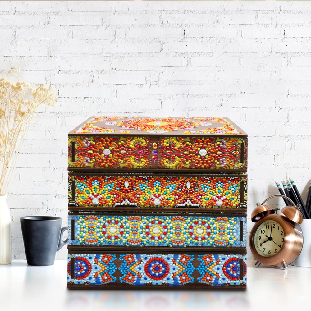 Classic Mandala Diamond Painting Jewelry Box DIY Special Shaped Drill Wood Case