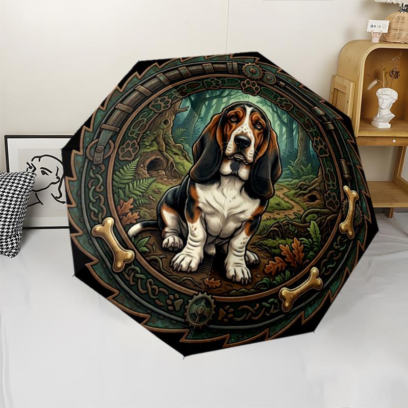 Dog Forest Emblem pattern umbrella, portable and foldable design, 8 ribs, a casual accessory for Halloween, Christmas, and birthday gifts.
