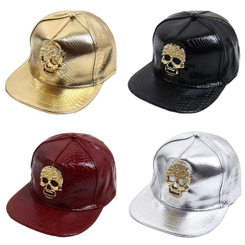 Big Size Crocodile Leatherpattern Baseball Cap Unisex Adjustable Trend Hip Hop Style Cross Skull Flat Brim Duck Tongue Hat