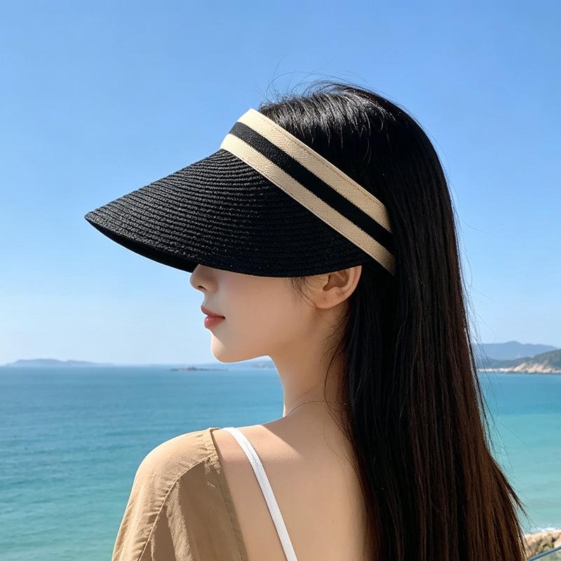 Empty top hat  protection big brim sun hat headband type face small sun hat women