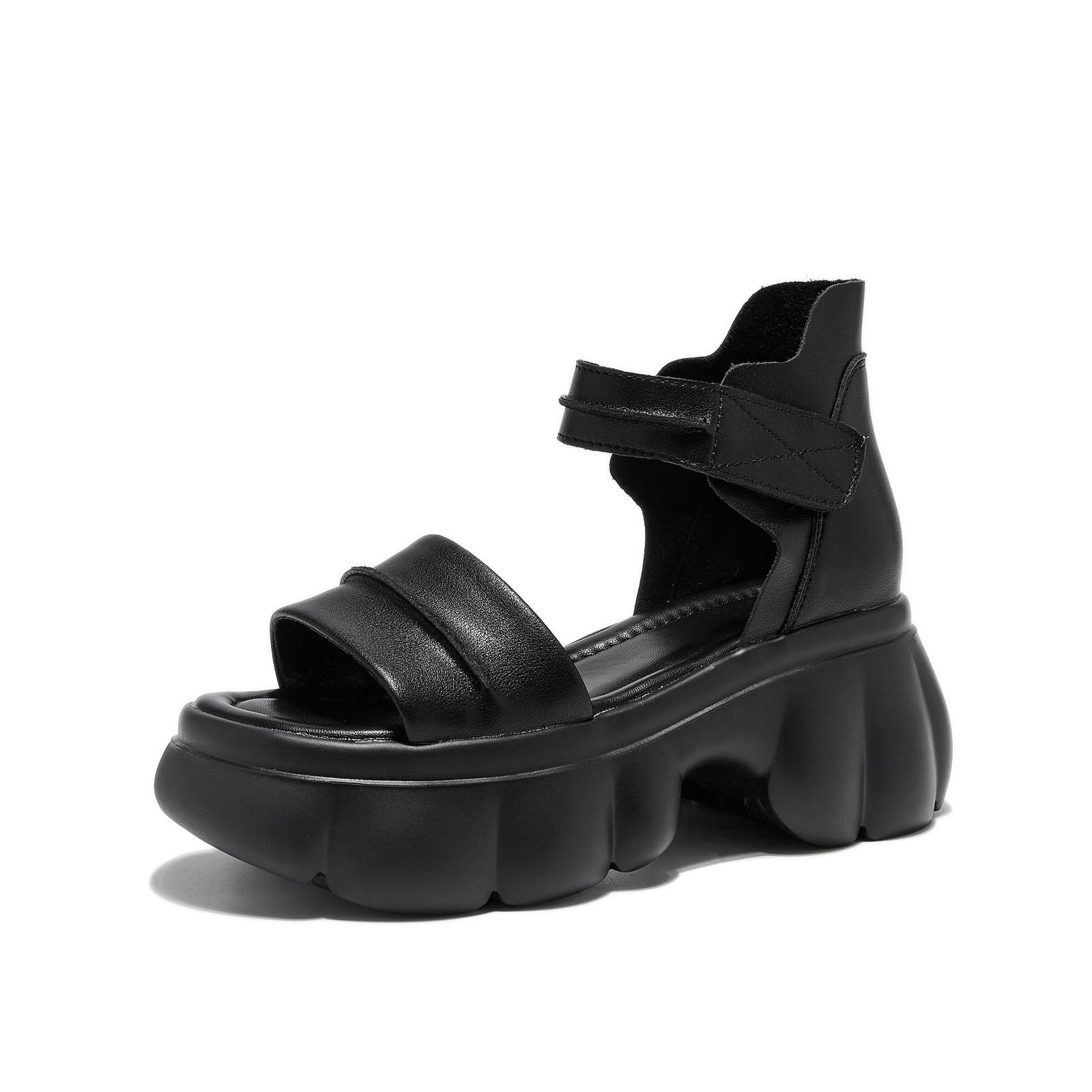 

2025 Летние туфли из натуральной кожи, женские босоножки на платформе, модные брендовые вечерние женские босоножки на высоком каблуке 8 см 34 чёрный