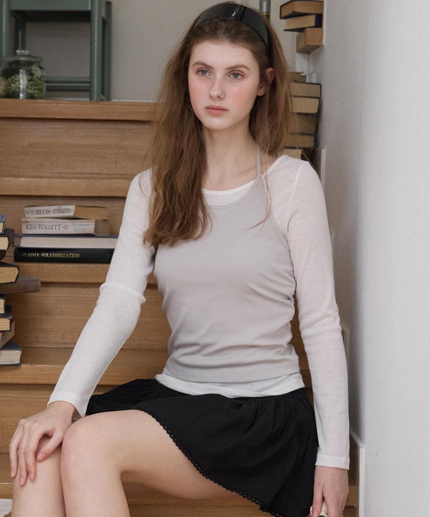 LETTER FROM MOON Shirred Halterneck Layered T-Shirt (Ivory)