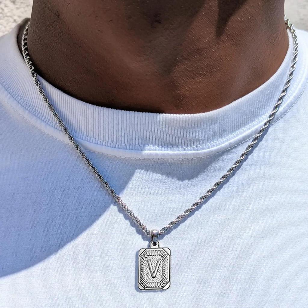 18K Gold Stainless Steel 26 Letter Pendant Necklace with Twisted Chain - Hip Hop Style