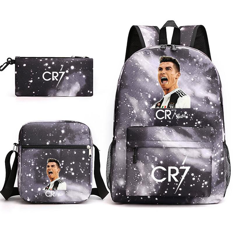 Large Capacity Schoolbag with Shoulder Strap; Student Three-piece Pencil Case Set