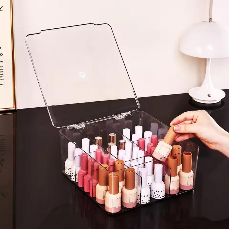 Clear Storage Organizer for Nail Polish with Flip Top, Ideal for Lipstick, Perfume, Essence, 9-Compartment Cosmetic Jewelry Box