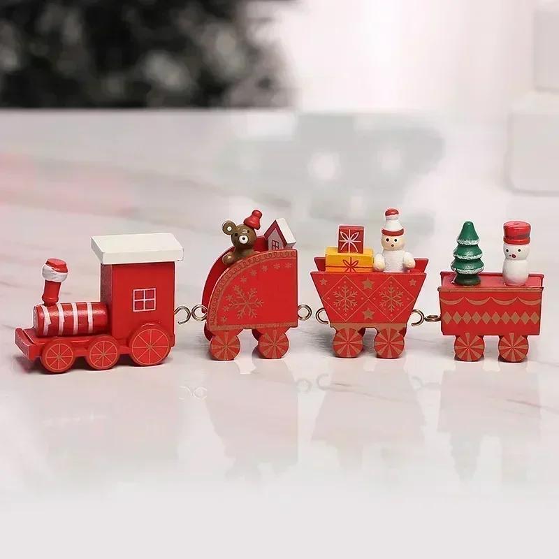 Christmas Wooden/Plastic Train Mini Painted Train Decoration Train Desktop Ornament For Xmas Party Winter Festival Gift