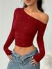 Rocker Studded Shoulder Strap Long Sleeve T-Shirt Women Spring Imported Ins Slim Knit Cami Top