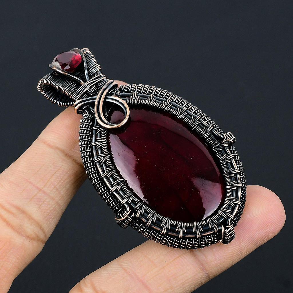 Red Flash Labradorite Pendant, 999 Copper Wire Wrapped Jewelry, Gemstone Jewelry Pendant, Handmade Wedding Gift Jewelry