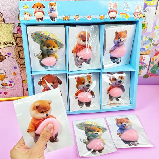 30Pcs 3D Elastic Belly Dog Sticker Anxiety Stress Relief Cartoon Dog Decal with Fat Tummy Pinch Belly Puppy Toy DIY Self-adhesive Animal Sticker