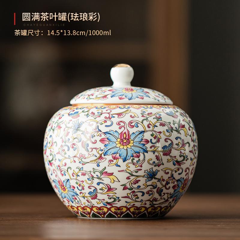 Creative Painted Floral Blue and White Porcelain Tea Pot Home Moisture-proof Sealed Coffee Jar Craft Decorative Jar Container