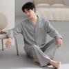 Men's pajamas spring and autumn pure cotton long-sleeved cardigan spring and autumn men's dad plus size cotton loungewear set