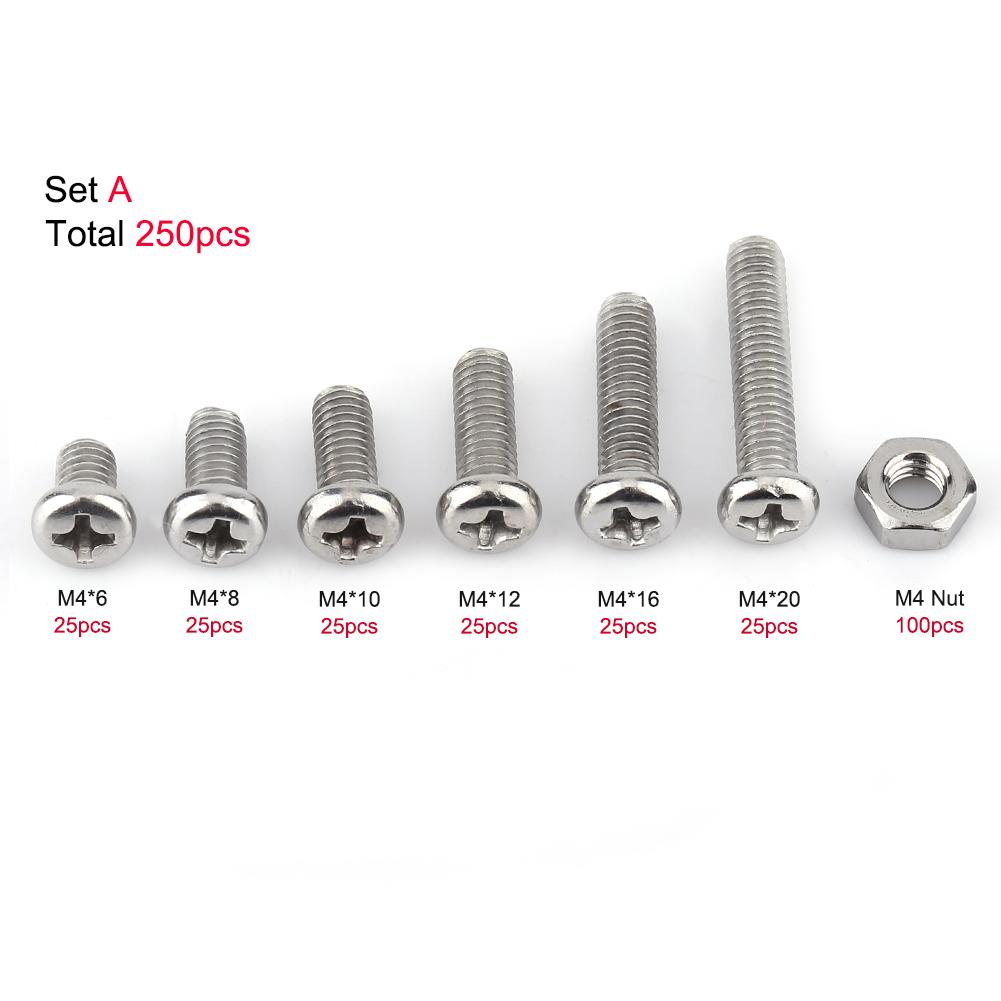 M4 Stainless Steel SS304 Machine Screws Bolts Nuts Assortment (Pan Head)