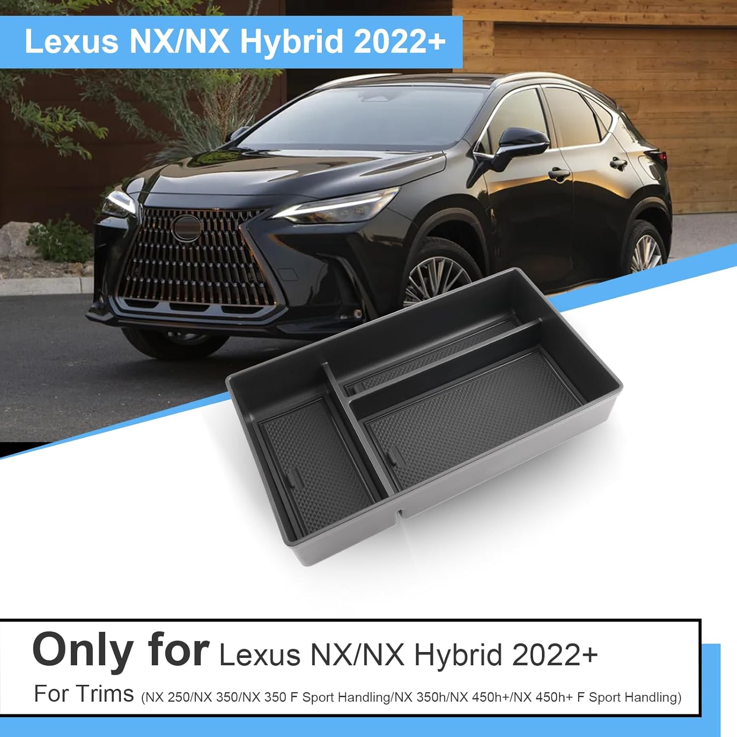 

2022 2023 2024 2025 2026 NX 250/350/350h/450h+ Center Console Organizer for Lexus NX, Durable ABS Plastic&Anti-slip Rubber Console Armrest Tray