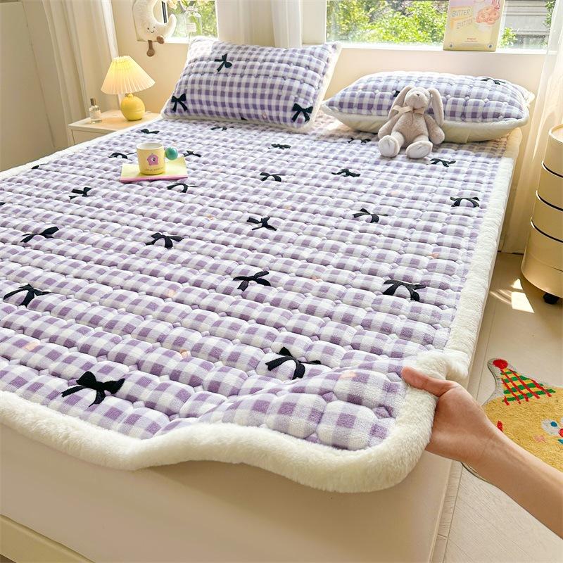 

Матрас-подушка из молочного бархата для домашнего использования, зимний коралловый бархатный матрас для тепла и утолщения 90x200cm фиолетовый