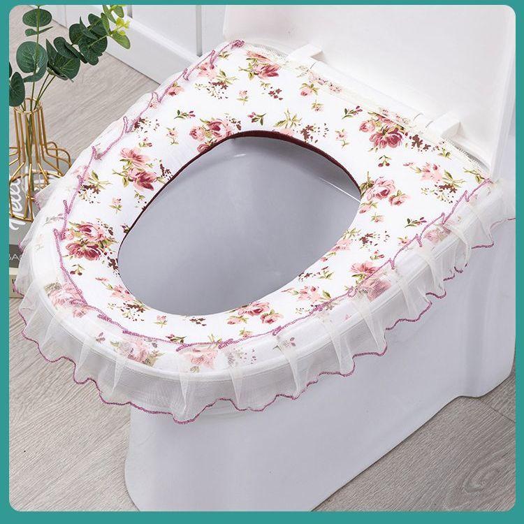 

Туалетное кружевное сиденье-подушка Кольцо для сиденья Сезонная молния Утолщенное кружево Водонепроницаемое Универсальное сиденье для унитаза для домашнего использования White