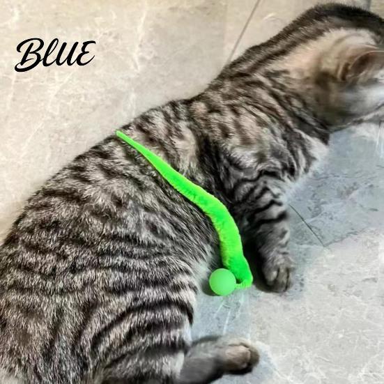 Durable Cat Toy Interactive Bouncy Ball with Tail Colorful Fuzzy Worm Rainbow Chasing