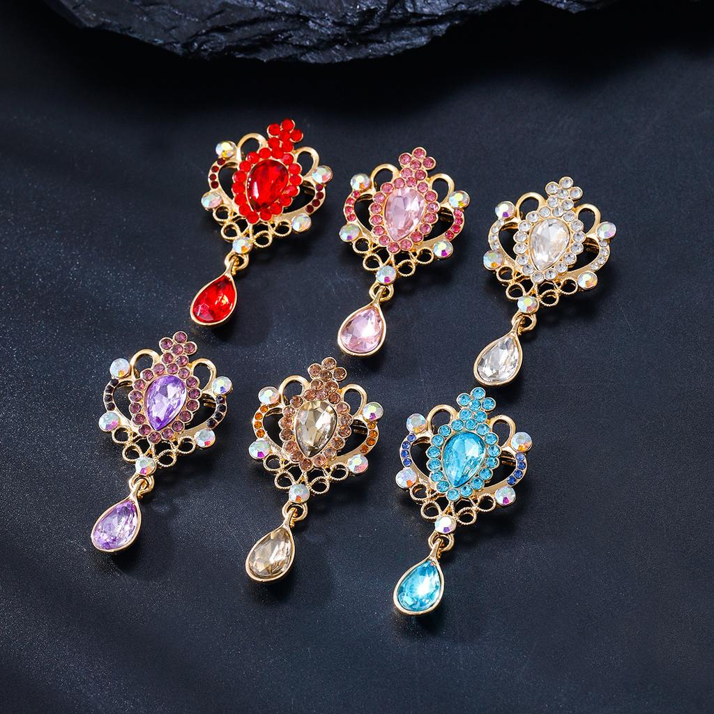 High-end Light Luxury Palace Style Card Glass Rhinestone Water Drop Pendant Brooch Simple and Versatile Clothing Jewelry Pin Female