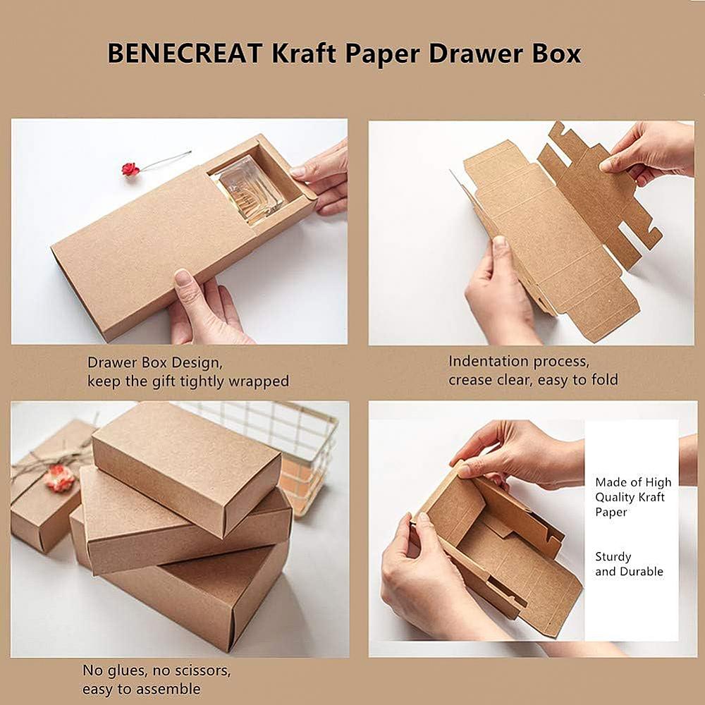 1set Kraft Paper Folding Box Drawer Box Rectangle BurlyWood 12.8x10.8x4.2cm 20pcs/set