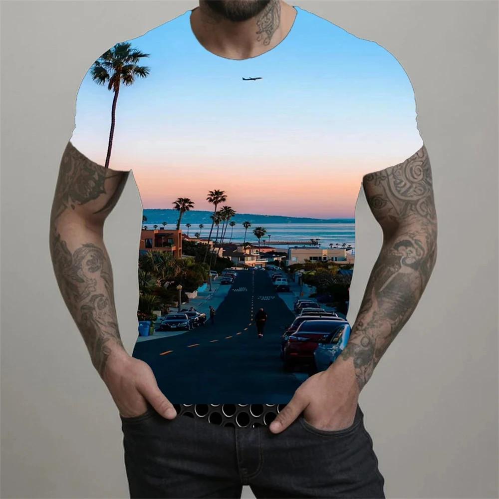 Summer Beach men's T-shirt 3D coconut tree print men's and women's Hawaiian T-shirt oversized T-shirt short sleeved top travel suit