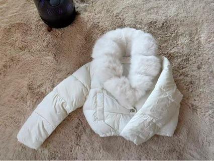 Spot winter new  short fashion warm down cotton clothes  foreign style European and American fur collar jacket women