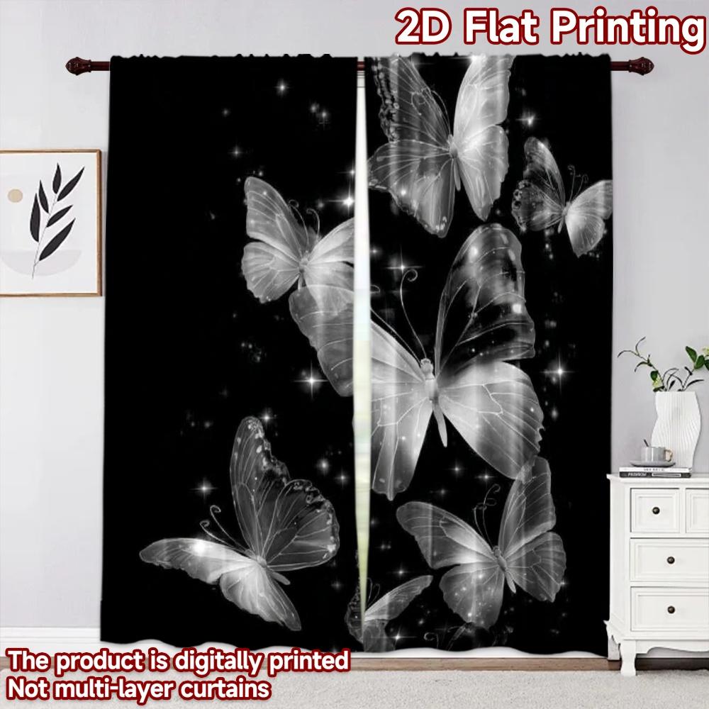 2D flat printing 2pcs Curtain Curtain Starry Night Butterflies Digital Printed Polyester Drapes Festive Curtains Use for Outdoor