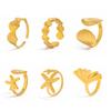 6pcs Set Exaggerated Personality Summer Starfish Shells Sun Flower Rings for Women Retro Irregular Charm Finger Jewelry Set Gift
