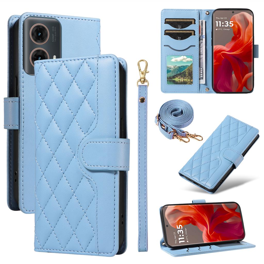 For Motorola Moto G85 5G/ S50 Neo 5G Case Wallet Rhombus Leather Phone Cover with Shoulder Strap,Wrist Strap