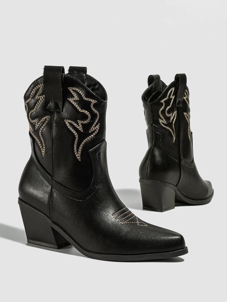 Winter Short Women's Boots High Heels Western Boots Embroidered Thread Thickened Thick Heel Platform Boots Women Shoes