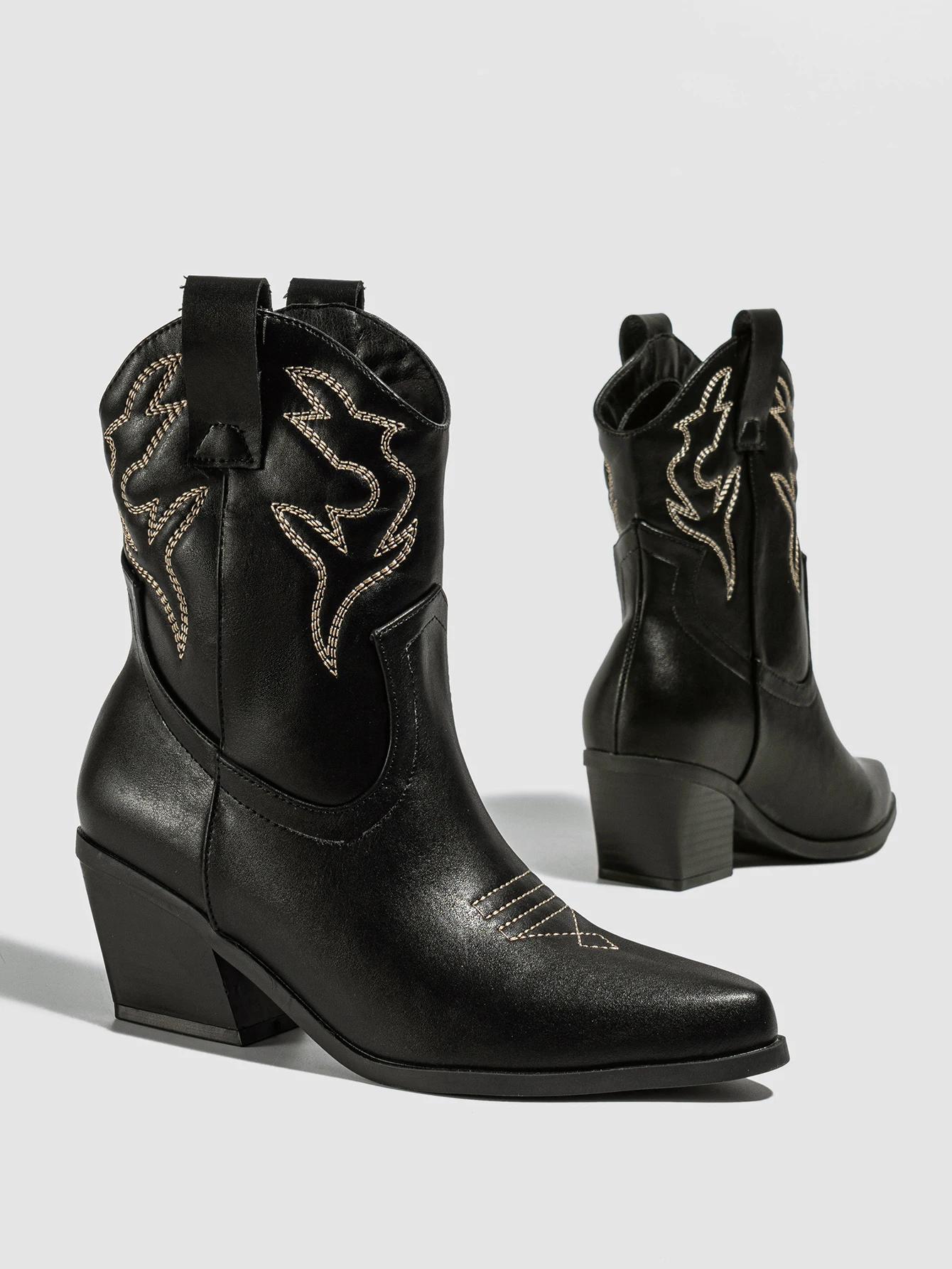 

Winter Short Women S Boots High Heels Western Boots Embroidered Thread Thickened Thick Heel Platform Boots Women Shoes 42