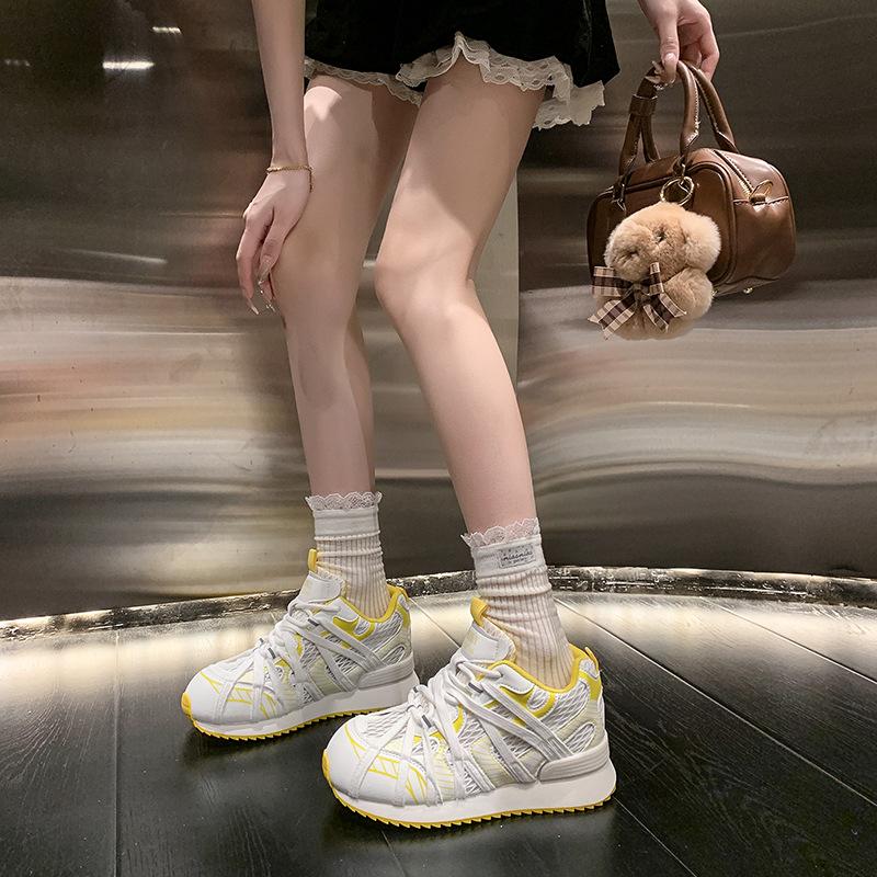 

Spider web straps mesh breathable dad shoes girl 2025 spring and summer new design retro platform casual Forrest Gump shoes 40 бежевый